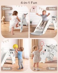 Toddler Slide Indoor & Outdoor Playground, 4-in-1 Baby Slide with Cream & Gray