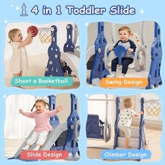 4 in 1 Toddler Slide and Swing Set, Kid Slide for Toddlers Age 1-2, Baby Slid…