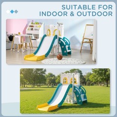 5 in 1 Toddler Slide for 1-3 Years Old with Basketball Hoop, Yellow