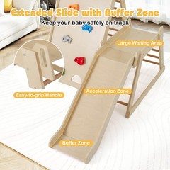 3-In 1 Jungle Gym Playground for Toddlers w/ Extended Slide & Wooden Climber