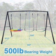 4 IN 1 Metal Swing Set Heavy Duty Frame Kids Adult Backyard Playset w/ 3 Swings