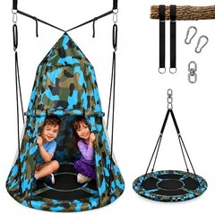 40″ Kids Hanging Tent Swing, Outdoor Saucer Swing with Hang Kit and Cammo