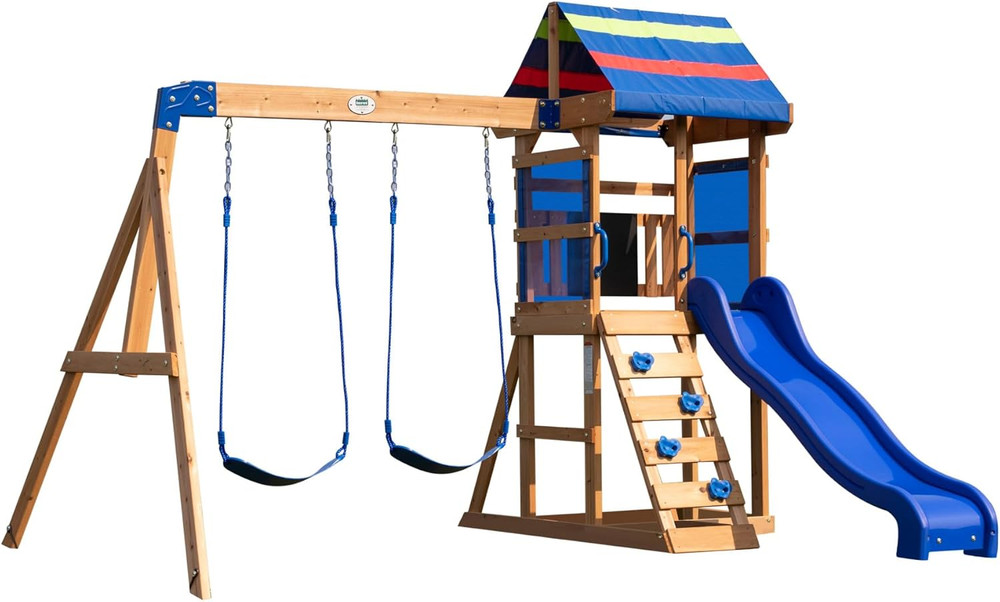 Bay Pointe All-Cedar Swing Set – Large Upper Deck, Durable Wooden Playset for Ba