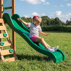 Buckley Hill Cedar Wood Swing Set with Wave Slide, Play Deck, Rock Wall Ladder,
