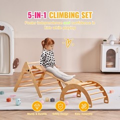 Uimoso 5-in-1 Wooden Montessori Climbing Set for Toddlers with Triangle Design