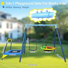 3 in 1 Kids Swing Set JYGOPLA Saucer Trampoline 440lb