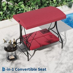 IDEALHOUSE 3-Seat Patio Swing w/ Stand, 2-in-1 Bed, Adj UV Canopy, 800lb