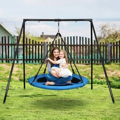 440lb Metal Swing Set Outdoor for Kids Adult Play with 40″ Saucer Swing Backyard