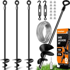 27″ Ground Anchors Shed Kits with 3/16″ Cable, 4 Pack Heavy Duty Stakes