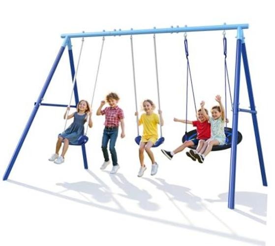 Heavy Duty Swing Set for Kids Ages 3-8 – 600 lbs Capacity Outdoor Metal A