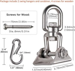 2 Pack Heavy Duty 360° Swivel Swing Hanger, Stainless Steel Swing Hook for Ce…