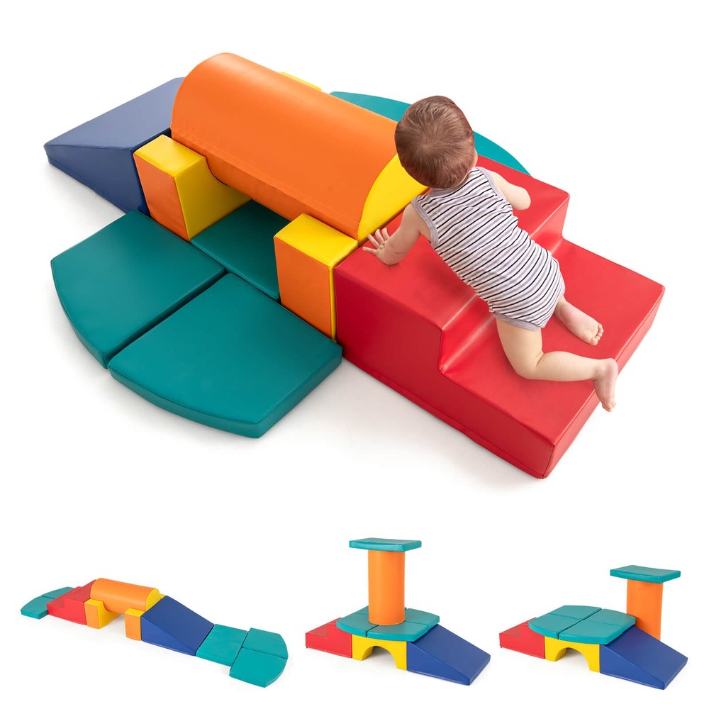 10 Pieces Foam Climbing Blocks Set with PU Leather Surface. for 1-3 Years Old.