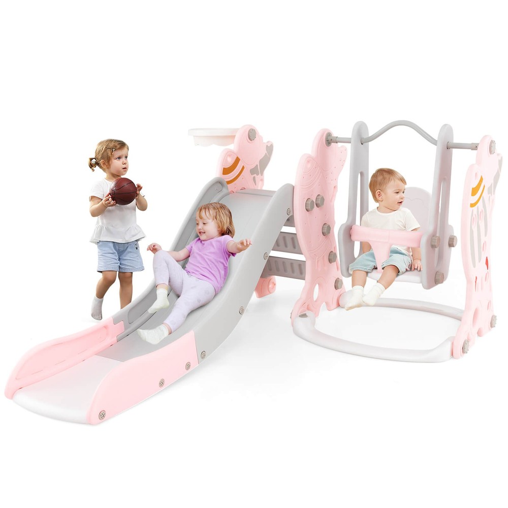 Toddler Slide and Swing Set 4-in-1 Indoor Playground with Extended Slide & Swing