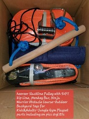 hooroor Slackline Pulley with 52FT Zip Line, Monkey Bar, Ninja Warrior Obstacle