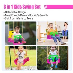 3-in-1 Convertible Kids Swing Seat with Detachable High-Back Support, Secure …