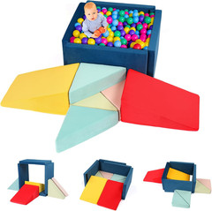 8-Piece Fabric Soft Foam Climbing Blocks with Ball Pit for Toddlers, (26”X26”X