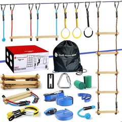 Ninja Warrior Obstacle Course for Kids,2×56ft Slackline Kit with 8 Ninja Acce…