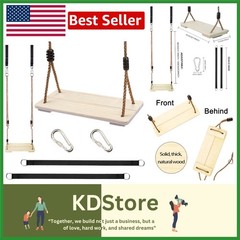 Outdoor Wooden Swing Seat – Adjustable Rope & Tree Strap Kit for Garden