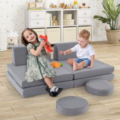 6 Pieces Modular Kids Play Couch Set Washable Covers Living Room Playroom Gray