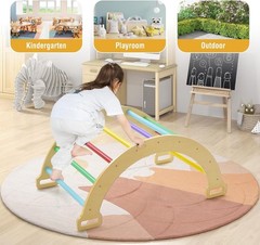 Wooden Arch Climber Rocker with Soft Cushion, 4 in 1 Montessori Climbing Ladder
