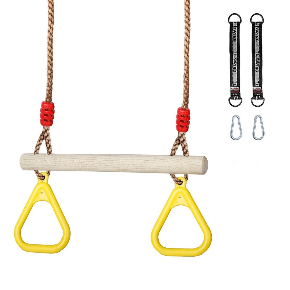 Trapeze Swing Bar with Rings, Wooden Trapeze Swing Bar with Plastic Gym Rings…