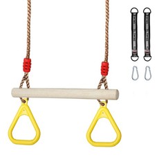 Trapeze Swing Bar with Rings, Wooden Trapeze Swing Bar with Plastic Gym Rings…