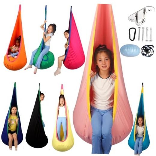 HiCamer Sensory Swing for Kids Indoor and Outdoor Pod Hammock Chair Seat Pink