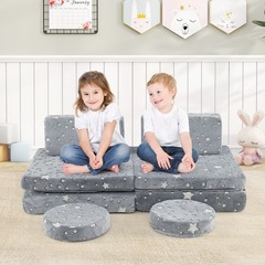 Modular Kids Play Couch Set Glow in Dark Portable Handles Gray Soft Foam Sofa