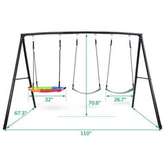 500lb Metal Swing Set Playground with 3 Swings Heavy Duty A-Frame Stand Backyard