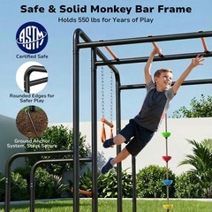 Outdoor Jungle Gym Swing Set Monkey Bars Frame with Belt Swing 550lbs Heavy-Duty