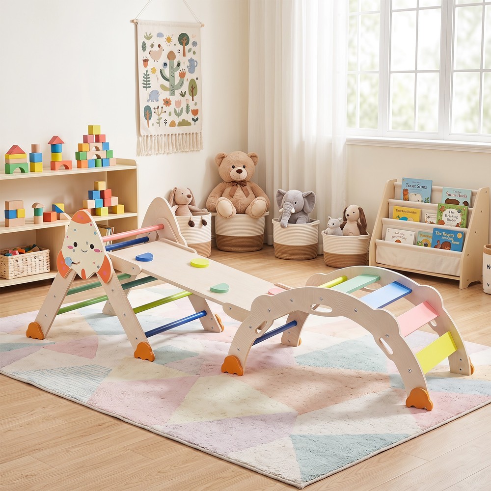 8-in-1 Climbing Toys for Toddlers with Triangle Ladder, Convertible Ramp, Indoor