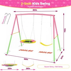 Swing Sets for Backyard with Kids Slide Outdoor Metal Playset 3 in 1 Swing Set