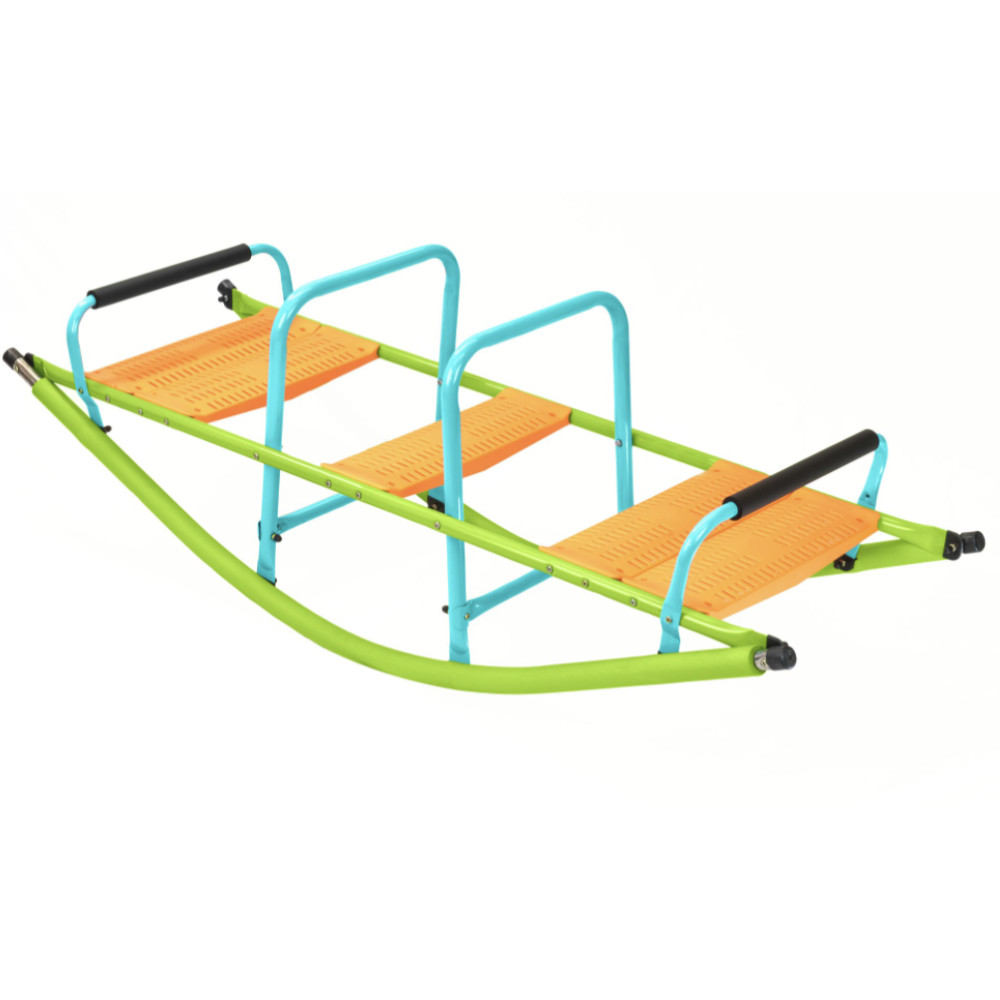 Kids Plastic Seesaw w/ Steel Frame – Blue & Green Outdoor Rocker for Ages 3+