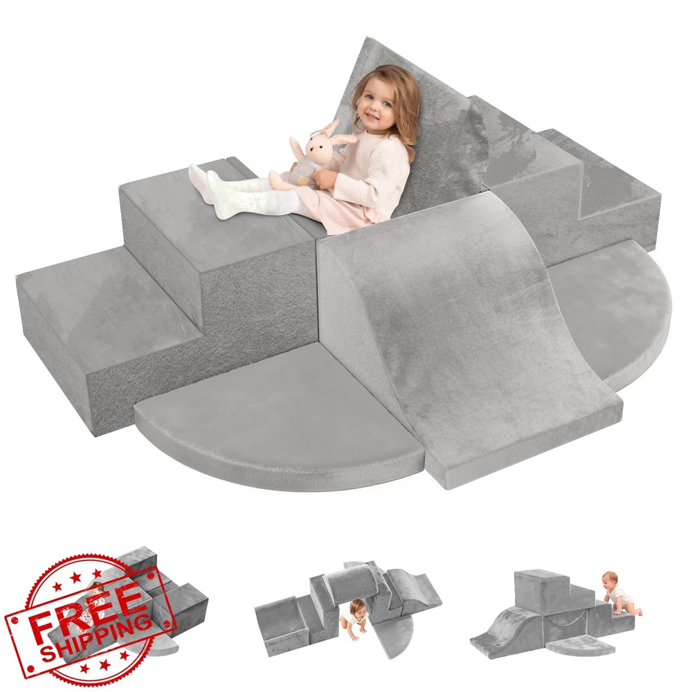 JWPEHOE 7pc Toddler Foam Climbing Blocks Gray