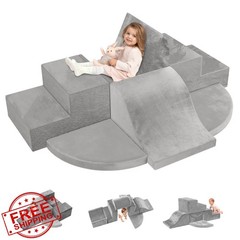 JWPEHOE 7pc Toddler Foam Climbing Blocks Gray