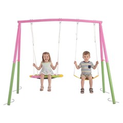 Swing Sets for Backyard with Kids Slide Outdoor Metal Playset 3 in 1 Swing Set