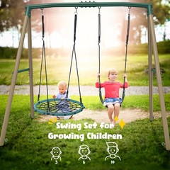500lbs 7.5ft Large Metal Swing Set Heavy Duty Frame Kids Swing Set with 2 Swings