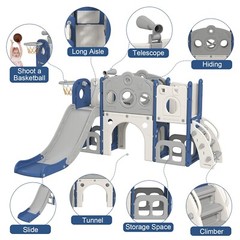 8 in 1 Toddler Climber Slide Playset Outdoor Indoor Slide Playset for Kids Blue