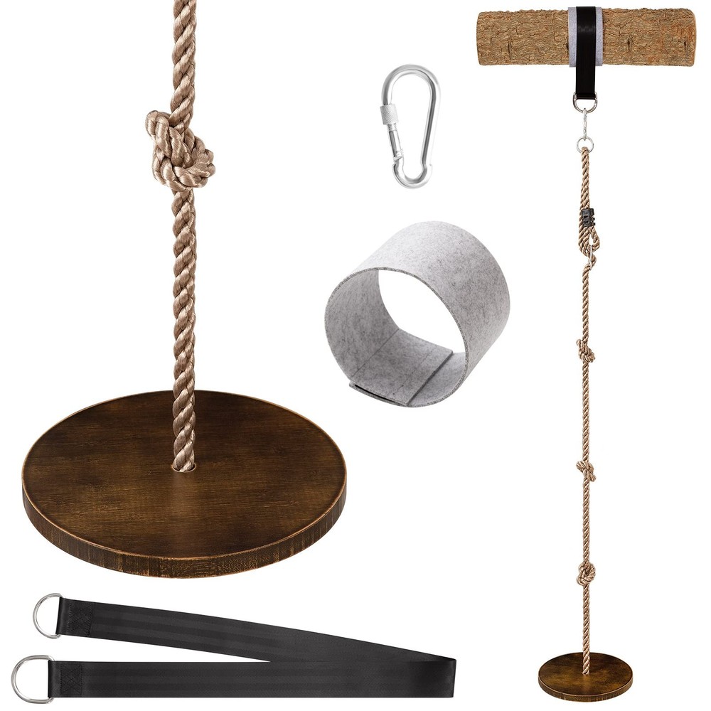 Yangbaga Wooden Round Disc Rope Swing 51”-73” Adjustable Child, Brown
