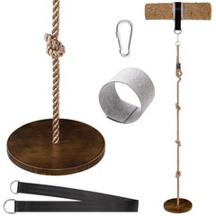 Yangbaga Wooden Round Disc Rope Swing 51”-73” Adjustable Child, Brown