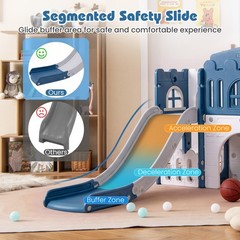All in 1 Toddle Slide Playset Freestanding Kids Slide w/ Tunnel, Basketball Hoop