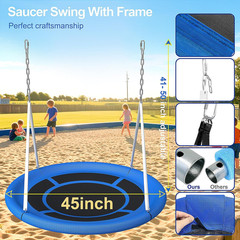 Heavy Duty 500Lbs Saucer Swing Set – Metal Frame for Kids 3-12, Adjustable Stand