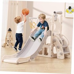 Toddler Slide, 6 in 1 Kids Indoor Slide for Toddlers 1-3, Baby White&gray