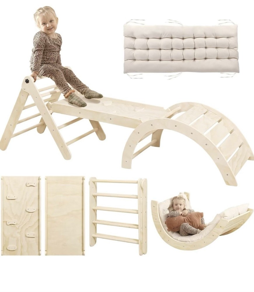 “Pikler Triangle Set with Cushion, 7-in-1 Montessori Climbing Toys for Toddlers”