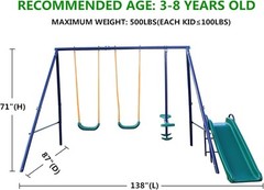 11.5×6FT Kids Toddler Children Outdoor Sport Metal Swing Set w Slide Glider