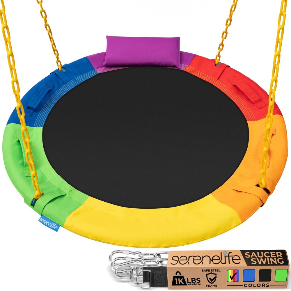 SereneLife 40″ Saucer Swing with Chains – Indoor/Outdoor (Rainbow)