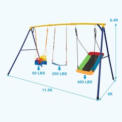 Kids 3-in-1 Swing Set 660 LBS Carbon Steel Swing Frame w/Belt Swing for Toddlers