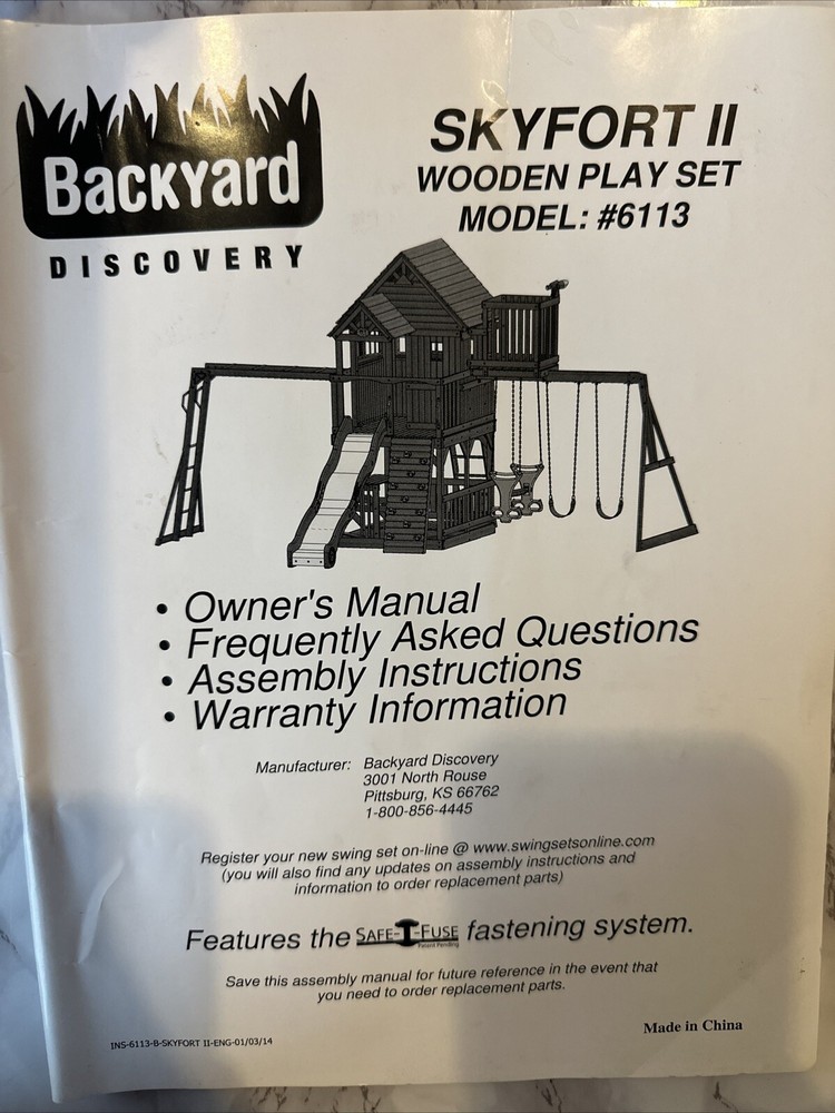 Backyard discovery Skyfort II Wooden Player Model #6113 Owners manual