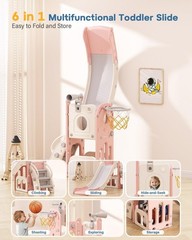 Toddler Slide, 6 in 1 Kids Indoor Slide for Toddlers 1-3, Baby Indoor and Out…
