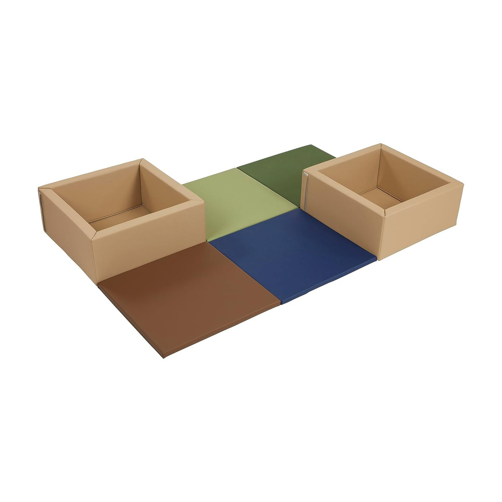 Softzone Play Patch Activity Mat and Toy Bins, Beginner Playset, Earthtone, 6-Pi